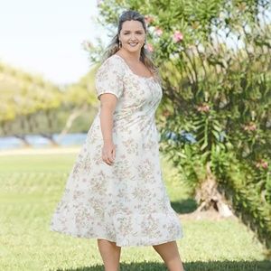 52seven Plus Short Sleeve Floral Midi Fit + Flare Dress